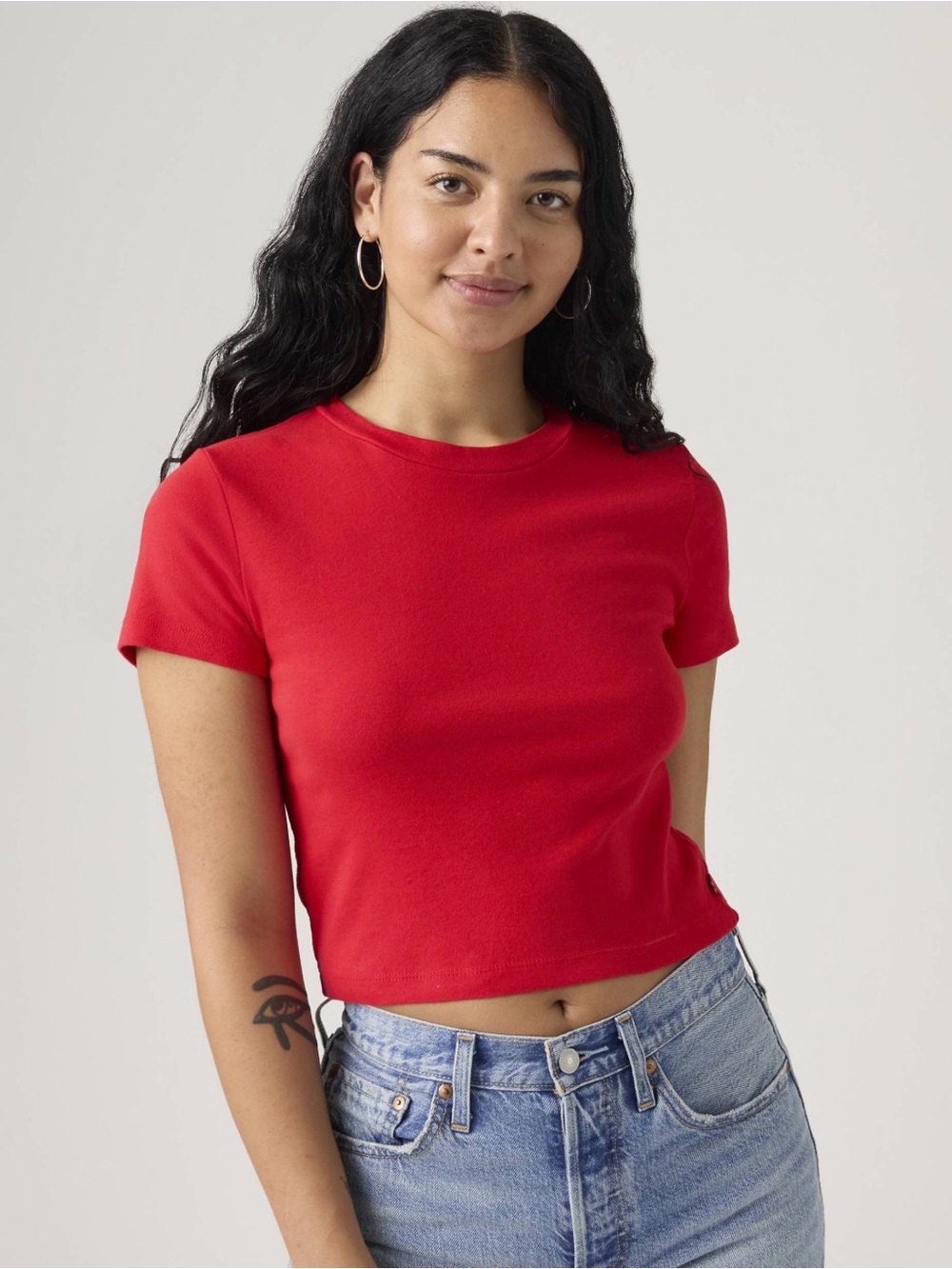 Express Classic Crewneck Red Crop Teew